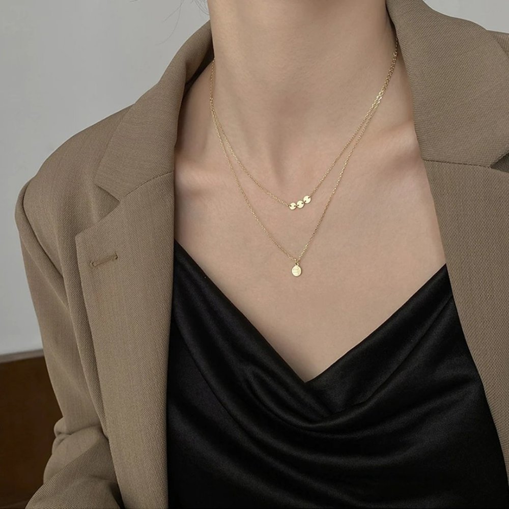 *925 Sterling Silver Coin Drop Layered Necklace - Picture 8 of 13